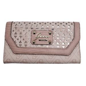 Guess Park Lane Shine Slim Clutch Wallet Logo Pink Fold Over Faux Leather Womens